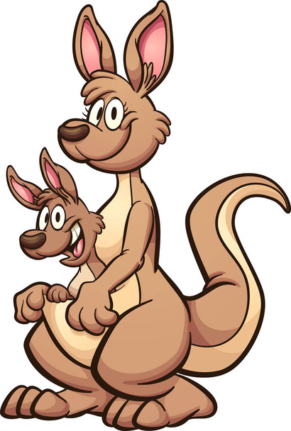 Cartoon mère kangourou avec bébé sur pochette. Illustration de clip art vectoriel avec des dégradés simples. Le tout en une seule couche
. - Vecteur, image