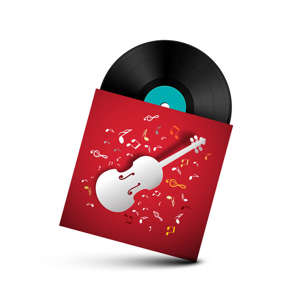 Vinilo Record - Disco retro LP en tapa de papel rojo con violines y notas
 - Vector, Imagen
