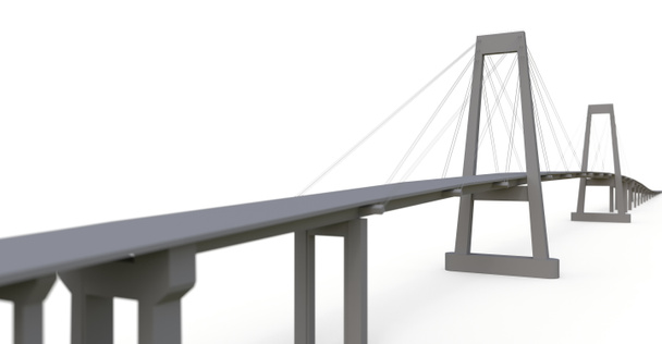 Zavěšený most s nadjezdem silnice. 3D vykreslování - Fotografie, Obrázek