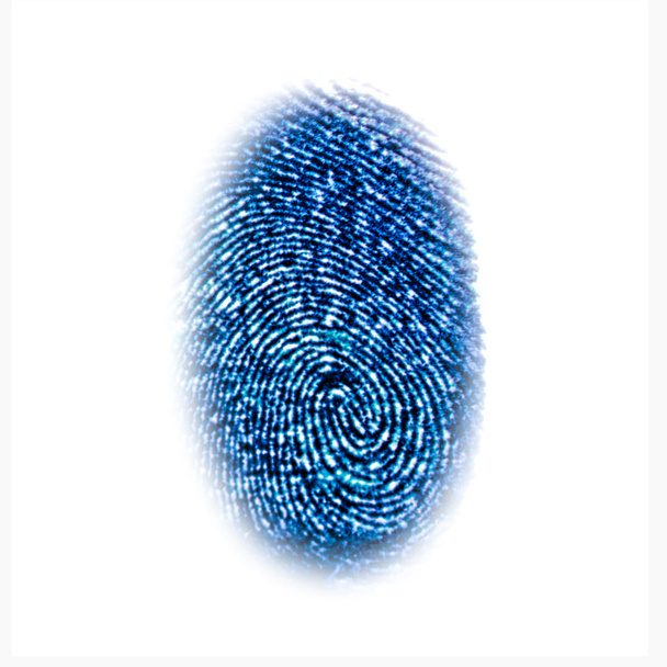 Simbolo di identificazione delle impronte digitali blu isolato su sfondo bianco nel concetto di tecnologia
 - Foto, immagini