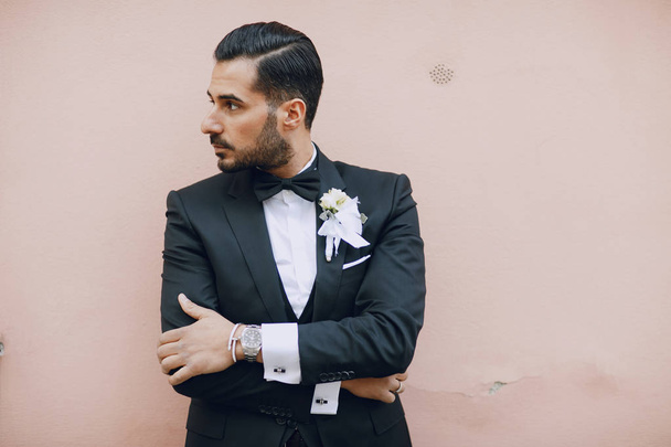 stylish groom black suit - Foto, Imagem