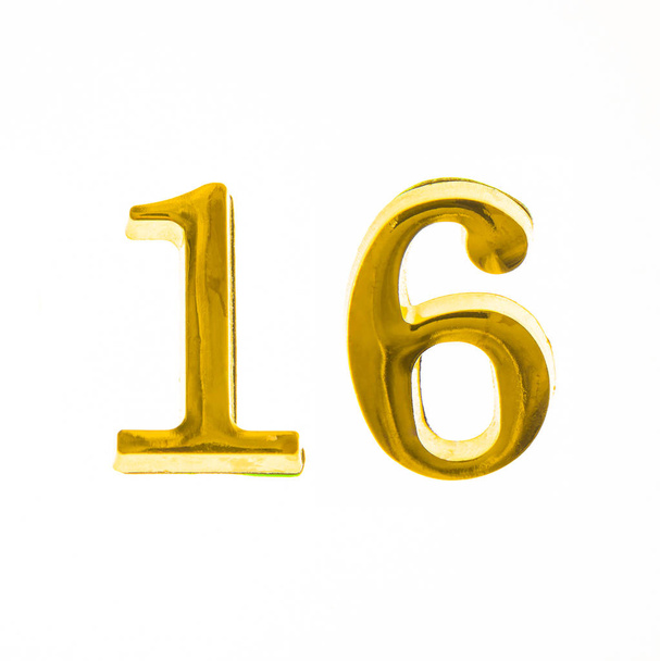 16 number,  golden sign isolated on white background.  - Foto, imagen