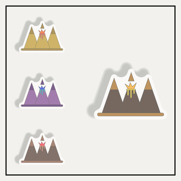 Sticker collection of volcano explosion between mountains - Vector, Image