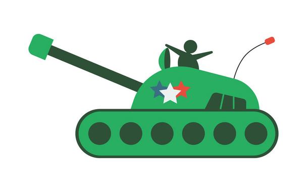 flache handgezeichnete Cartoon-Panzer, Panzerfahrzeug-Symbol, Vektorillustration isoliert auf weißem Hintergrund. - Vektor, Bild