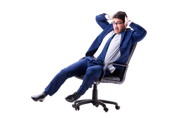 Podnikatel, sedět na kancelářské židli izolované na bílém - Fotografie, Obrázek