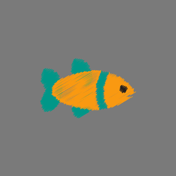 Vector aquarium fish silhouette illustration. Colorful cartoon flat aquarium fish icon for your design in Hatching style - Vector, Image