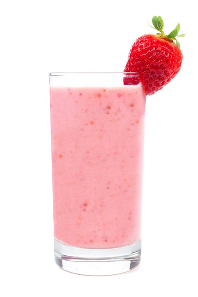 Pink strawberry smoothie in a glass isolated on white - Foto, Imagem