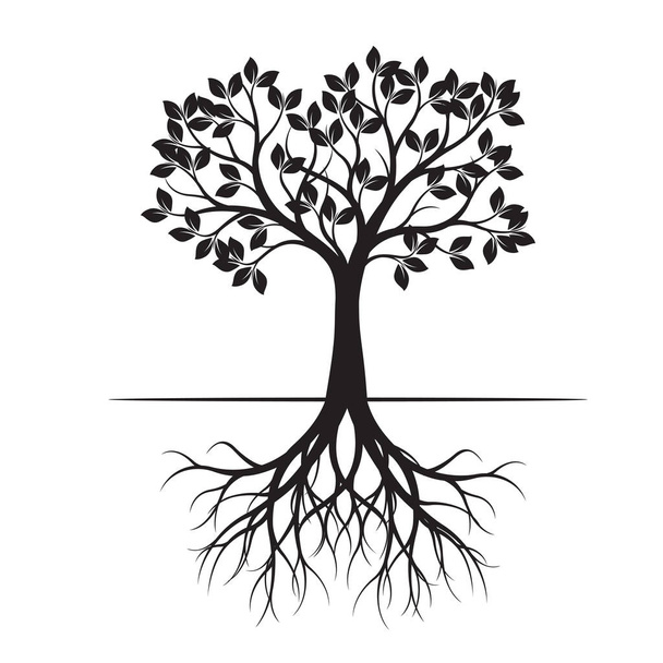 Black Spring Tree with root. Vector Illustration. Plant in garden. - Vector, Image