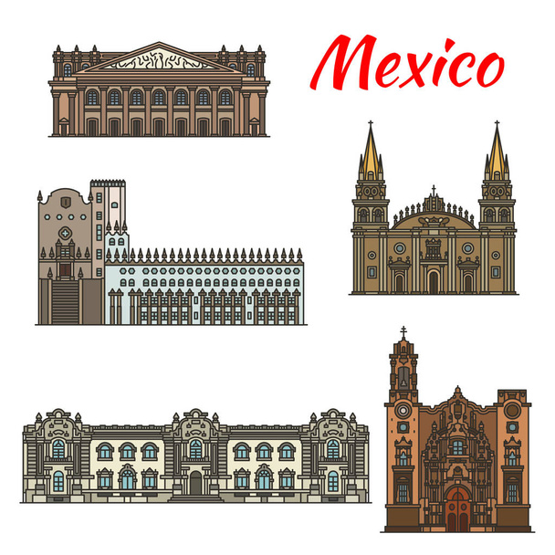 Μεξικάνικη ταξίδια εικονίδιο ορόσημο για τον σχεδιασμό του τουρισμού - Διάνυσμα, εικόνα