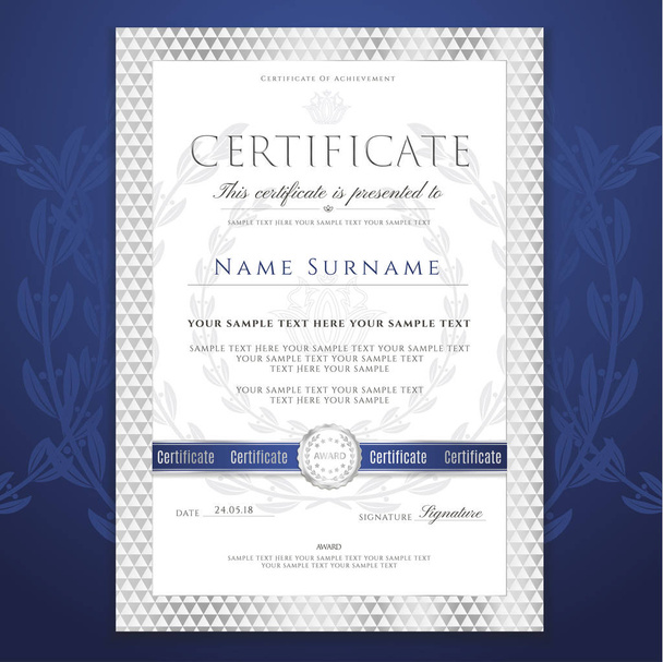Certificate, Diploma template with white background and geometric triangle shapes pattern frame. Design useful for business education award - Vector, Image