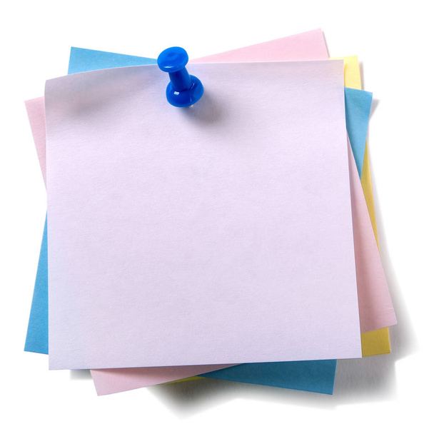 Untidy pile various colors sticky post notes with pushpin isolated on white - Photo, Image
