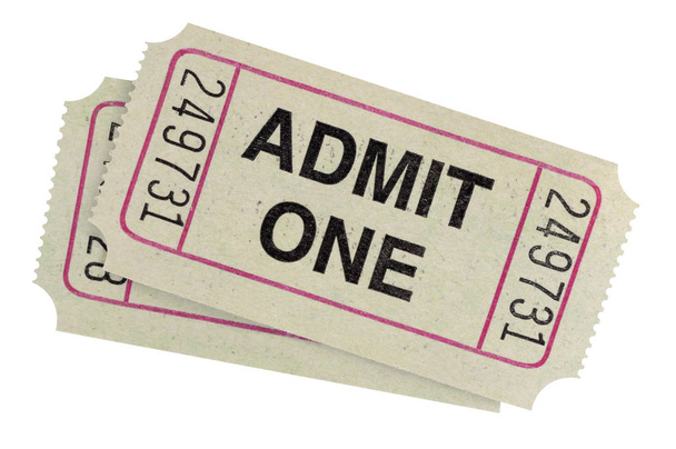 Pair of admit one tickets isolated on white background. - Photo, Image