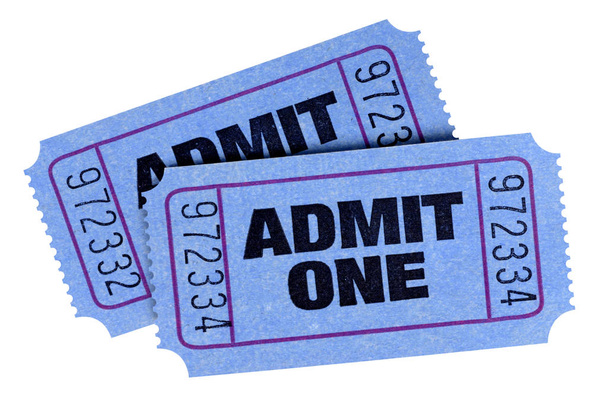 Two blue admit one tickets isolated on a white background. - Photo, Image