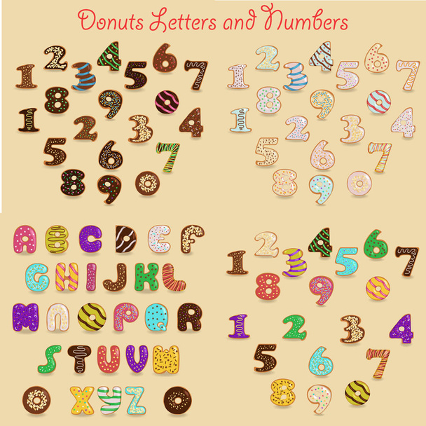 Ensemble de lettres et de chiffres. Les symboles sont aussi doux colorés et beignets au chocolat. Illustration vectorielle
 - Vecteur, image