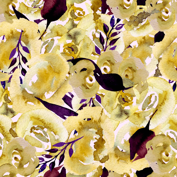 Watercolor Floral Repeat Pattern. Can be used as a Print for Fabric, Background for Wedding Invitation - Photo, image