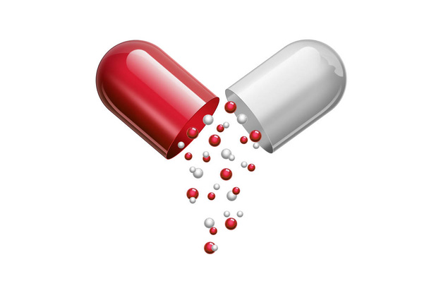 A pill in the form of capsules of red color, isolated on white background. The concept of medicine, treatment, treatment. - Foto, imagen