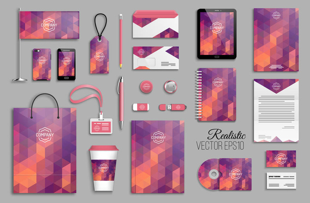 Corporate identity template set. Business stationery mock-up with logo. Trendy colorful geometric background. - Vector, imagen