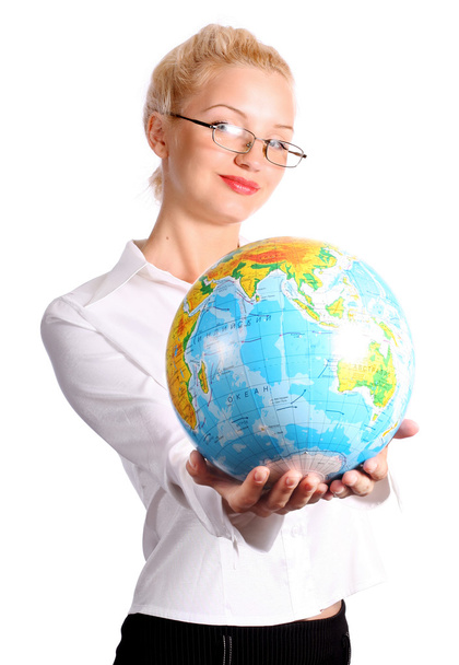 Woman holding a globe - Foto, Imagem