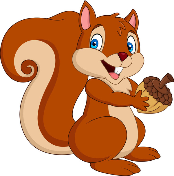 Cartoon squirrel holding an acorn - Vector, Image