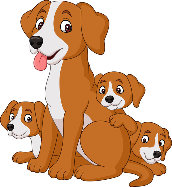 Cartoon mãe cão com seus filhotes bonitos
 - Vetor, Imagem