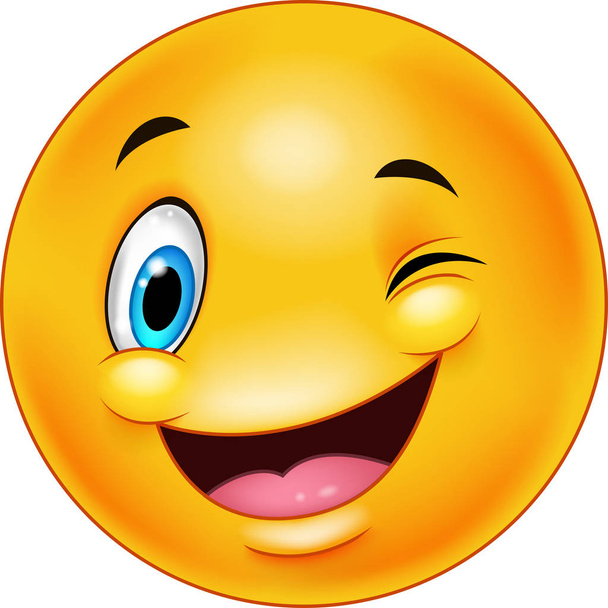 Schattig glimlachend en winking emoticon - Vector, afbeelding