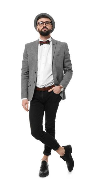 handsome hipster in stylish outfit - Foto, afbeelding