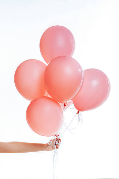 Pink flying balloon isolated on white background - Foto, immagini