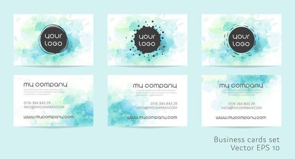 Business card template with the watercolor background for your design or business in vector EPS 10. - Vector, Image