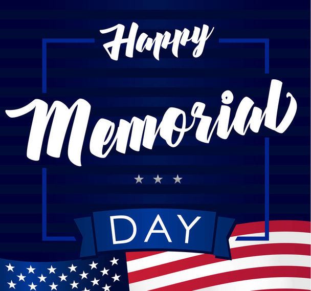 Happy Memorial Day with USA flag, navy blue banner. Memorial day, remember & honor vector background in national flag colors - Vector, Image