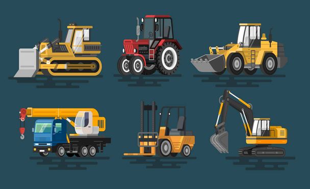 Vector illustration of flat construction machines - Vector, Image