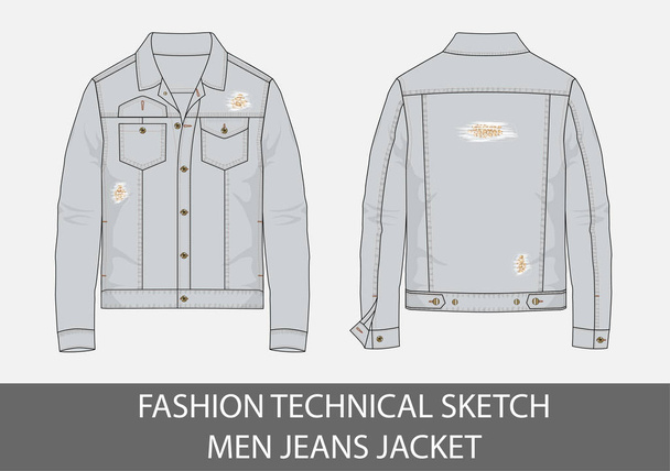 Mody techniczne szkic mężczyzn Kurtki jeansowe w grafikę wektorową - Wektor, obraz