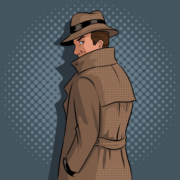 Spy in raincoat and hat pop art vector - Vector, Image