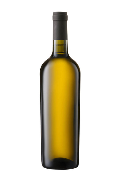 Front view  white wine blank bottle isolated on white background - Photo, image
