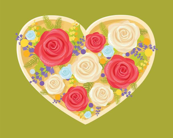 Bouquet of Flowers in Heart Vector Illustration - Vector, afbeelding