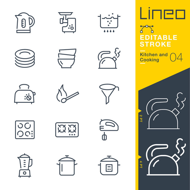 Lineo bewerkbare Stroke - keuken en koken lijn pictogrammen - Vector, afbeelding