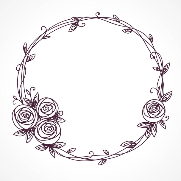 Floral frame. Wreath of rose flowers. - Wektor, obraz