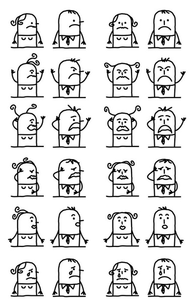 Cartoon znaków zestaw - niezadowolony i smutne twarze - Wektor, obraz
