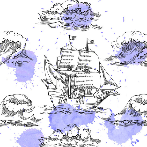 Yelkenli gemiler ile deniz arka plan - Vektör, Görsel