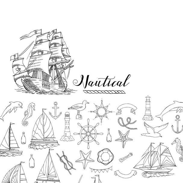 Nautical background with sailing vessels - Vector, Image