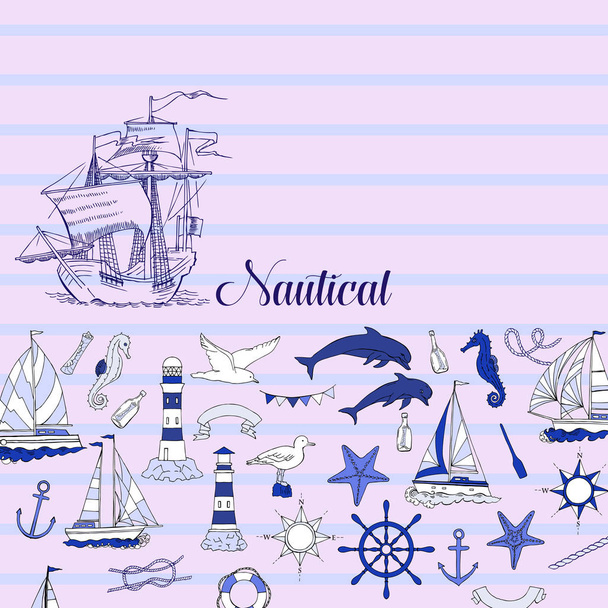 nautischer Hintergrund mit Segelschiffen - Vektor, Bild