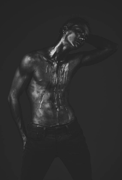 Fashion and masculinity concept. Man with nude torso - Fotó, kép