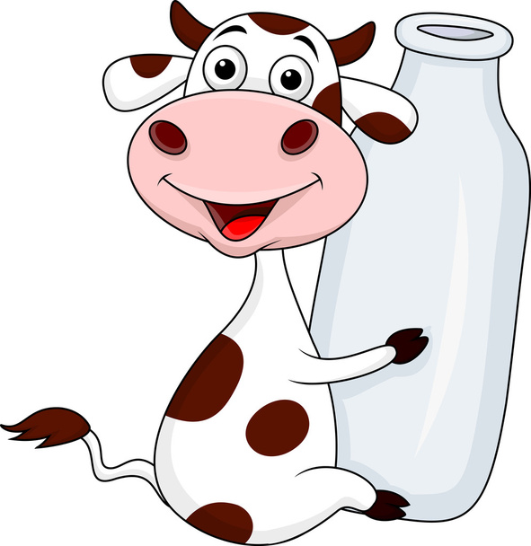 Smiling cow with milk - Vector, Image