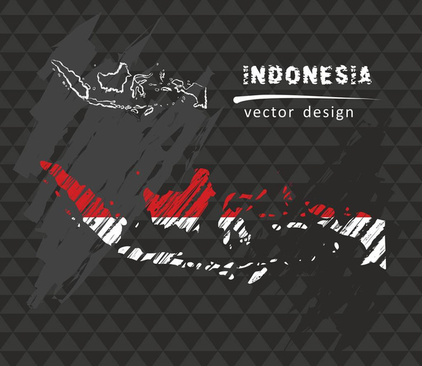 Indonesian kartta, jonka sisällä on lippu mustalla taustalla. Liitu luonnos vektori kuvitus
 - Vektori, kuva
