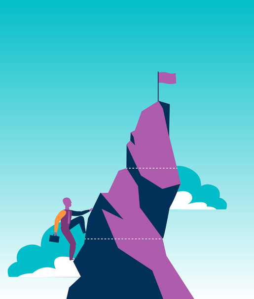 Sales man on a mountain trying to reach the peak - Vector, Image