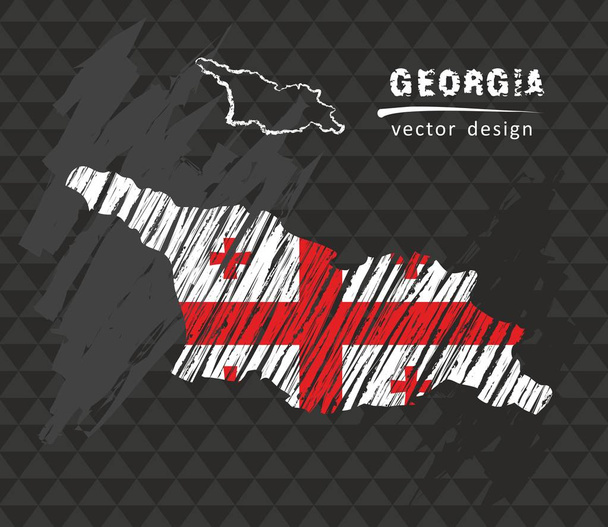 Джорджія карта національного вектор ескіз крейда прапора. Ескіз крейда боку звернено ілюстрація - Вектор, зображення