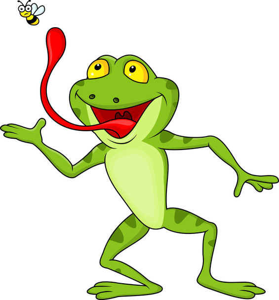 śmieszne kreskówka mucha łowienie żaba - Wektor, obraz
