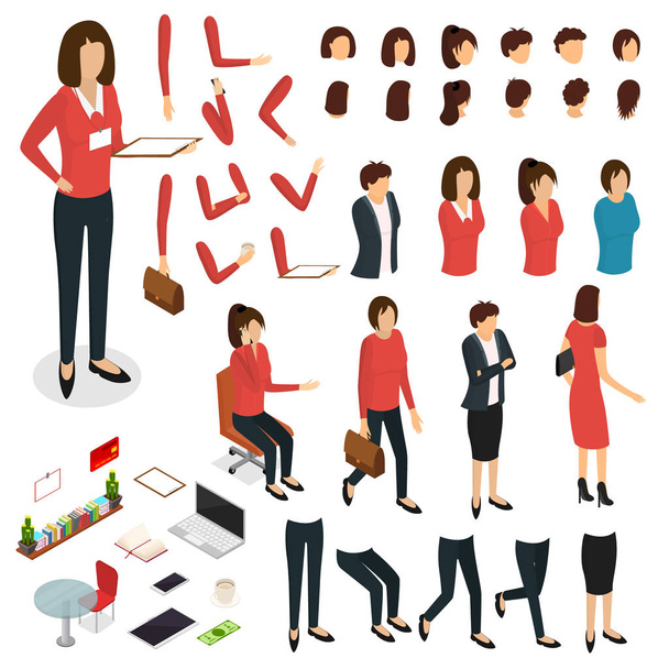 Cartoon Woman Create Character Signs Color Icons Set. Vector - Vettoriali, immagini