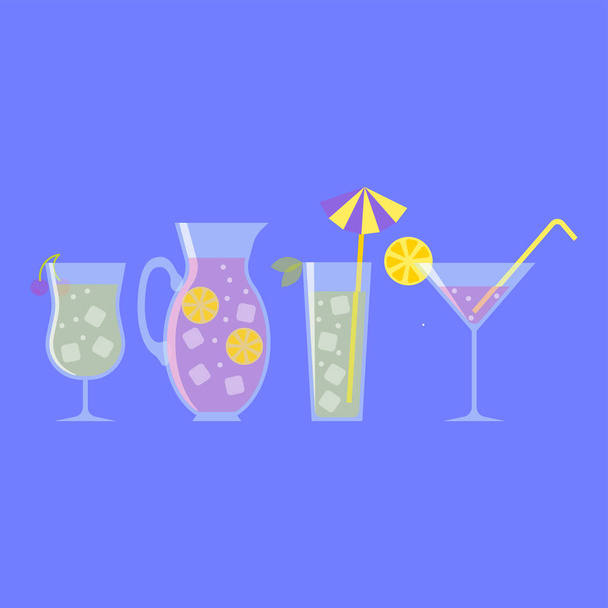 Set de bebidas de verano en estilo plano
 - Vector, Imagen