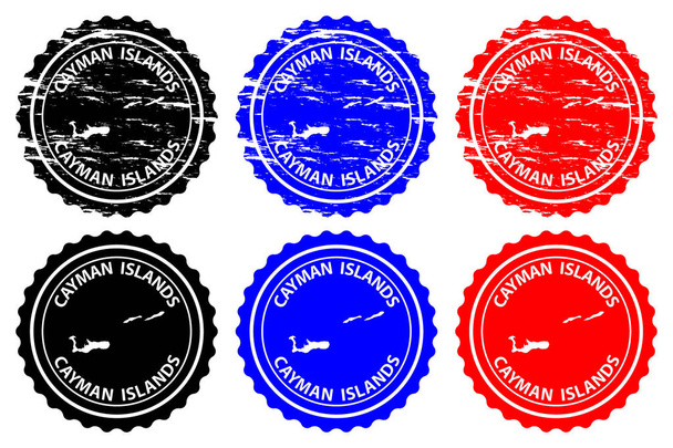 Кайманові острови - штамп - вектор, Кайманові острови карта візерунок - наклейка - чорний, синій і червоний - Вектор, зображення