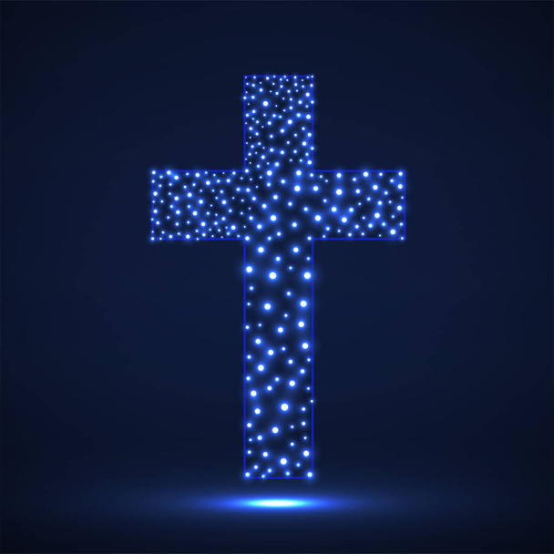 Abstract cross of glowing particles, christian symbol, abstract sign - Vector, Image